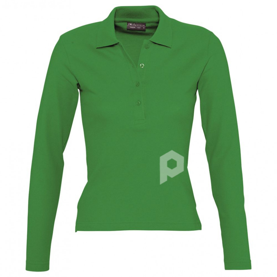 Рубашка поло женская с длинным рукавом Podium ярко-зеленая, арт. 11317272S фото 1 — Бизнес Презент