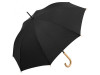 Зонт-трость Okobrella с деревянной ручкой и куполом из переработанного пластика, черный, арт. 100004 фото 1 — Бизнес Презент
